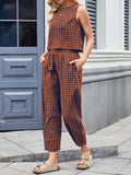 Anokhinaliza Lovelet Plaid Round Neck Sleeveless Top and Pants Set