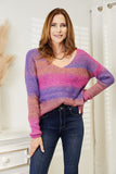 Anokhinaliza Angel Wings Multicolored Rib-Knit V-Neck Knit Pullover