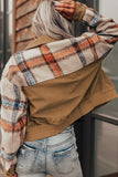 Anokhinaliza Plaid Corduroy Flap Pockets Button Up Jacket