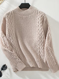 Anokhinaliza Cable-Knit Mock Neck Long Sleeve Sweater