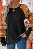 Anokhinaliza Printed Round Neck Raglan Sleeve Blouse