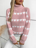 Anokhinaliza Heart Turtleneck Dropped Shoulder Sweater