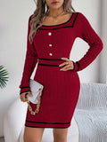 Anokhinaliza Contrast Trim Long Sleeve Sweater Dress