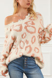 Anokhinaliza Distressed Trim Leopard V-Neck Sweater