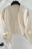 Anokhinaliza Cable-Knit Tied Open Front Lantern Sleeve Cardigan