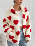 Anokhinaliza Heart Zip Up Drop Shoulder Furry Jacket