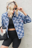 Anokhinaliza Checkered Button Up Long Sleeve Denim Jacket