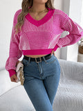 Anokhinaliza Striped V-Neck Long Sleeve Sweater