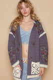 Anokhinaliza POL Embroidered Open Front Quilted Jacket with Crochet Pockets