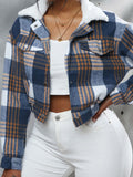 Anokhinaliza Plaid Snap Down Collared Neck Cropped Jacket