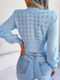 Anokhinaliza Openwork Mock Neck Long Sleeve Cropped Sweater