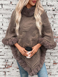 Anokhinaliza Fuzzy Hem Cable-Knit Poncho