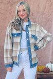 Anokhinaliza And The Why Full Size Washed Denim Detail Brushed Plaid Jacket