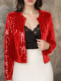 Anokhinaliza Full Size Sequin Open Front Cropped Jacket