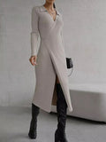 Anokhinaliza Tied Collared Neck Long Sleeve Sweater Dress