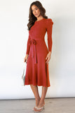 Anokhinaliza Round Neck Long Sleeve Tie Waist Sweater Dress