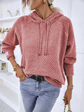 Anokhinaliza Texture Drawstring Long Sleeve Hooded Sweater