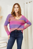 Anokhinaliza Angel Wings Multicolored Rib-Knit V-Neck Knit Pullover