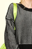 Anokhinaliza VERY J Exposed Seam Cropped Striped Slit Sweater