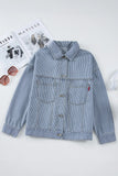 Anokhinaliza Striped Button Up Long Sleeve Denim Jacket