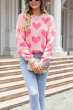 Anokhinaliza Valentine's Day Heart Jacquard Round Neck Sweater