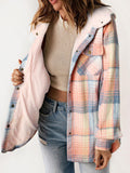 Anokhinaliza Plaid Snap Down Plush Hooded Jacket