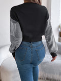 Anokhinaliza Striped V-Neck Long Sleeve Sweater