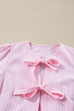 Anokhinaliza Tied Bow Striped Round Neck Blouse