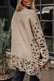 Anokhinaliza Slit Leopard Mock Neck Dropped Shoulder Sweater