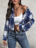 Anokhinaliza Perfee Plaid Button Up Drop Shoulder Cropped Jacket