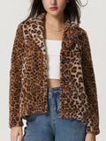 Anokhinaliza Fuzzy Leopard Collared Neck Jacket