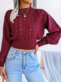 Anokhinaliza Openwork Mock Neck Long Sleeve Cropped Sweater