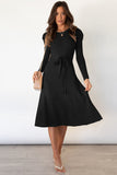 Anokhinaliza Round Neck Long Sleeve Tie Waist Sweater Dress