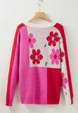 Anokhinaliza Flower Color Block Round Neck Sweater