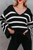 Anokhinaliza Striped Johnny Collar Long Sleeve Sweater