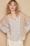 Anokhinaliza POL Waffle Knit Floral Notched Long Sleeve Top