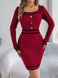 Anokhinaliza Contrast Trim Long Sleeve Sweater Dress