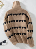 Anokhinaliza Heart Turtleneck Dropped Shoulder Sweater