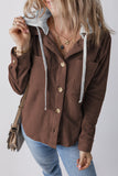 Anokhinaliza Drawstring Button Up Long Sleeve Hooded Jacket