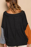 Anokhinaliza POL Exposed Seam Roll Edge Color Block V Neck Sweater