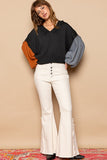 Anokhinaliza POL Exposed Seam Roll Edge Color Block V Neck Sweater