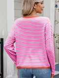 Anokhinaliza Striped Contrast Round Neck Long Sleeve Sweater