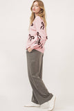 Anokhinaliza Bow Pattern Round Neck Loose Fit Sweater