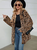 Anokhinaliza Fuzzy Leopard Hooded Long Sleeve Jacket