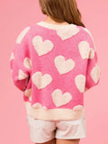 Anokhinaliza Valentine’s Day Fuzzy Heart Round Neck Long Sleeve Sweater