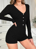 Anokhinaliza Half Button V-Neck Long Sleeve Romper