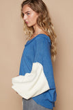 Anokhinaliza POL Exposed Seam Contrast V-Neck Lantern Sleeve Sweater