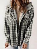 Anokhinaliza Plaid Snap Down Plush Hooded Jacket