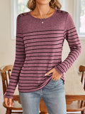 Anokhinaliza Lovelet Striped Round Neck Long Sleeve T-Shirt