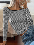 Anokhinaliza Devine Backless Striped Boat Neck Long Sleeve T-Shirt